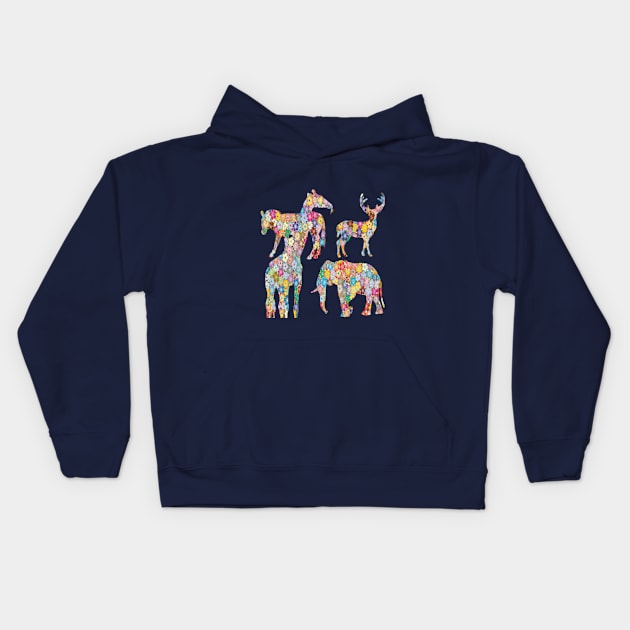 Graphic Flower photo design with form of Elephant, giraffe, zebra and deer. Kids Hoodie by bluesky_Drtnow